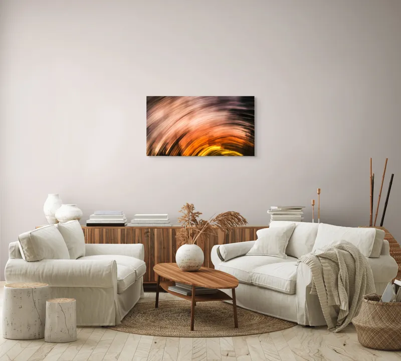 Tablou Canvas, "Vârtejul apusului în mișcare", Vârtej, Lumină, Culori, Apus, Mișcare, Abstracție, Căldură, Energie, 90 x 50 cm – poza 4