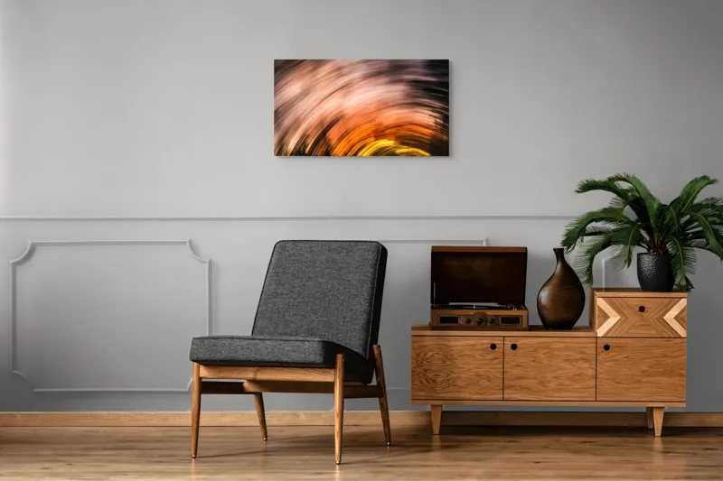 Tablou Canvas, "Vârtejul apusului în mișcare", Vârtej, Lumină, Culori, Apus, Mișcare, Abstracție, Căldură, Energie, 90 x 50 cm – poza 6