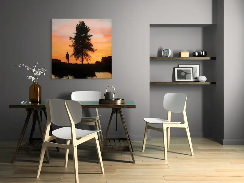 Tablou Canvas, "Singurătate sub cerul înserării", Silhouette, Tree, Sunset, Reflection, Sky, Solitude, Tranquility, 100 x 100 cm – poza 6
