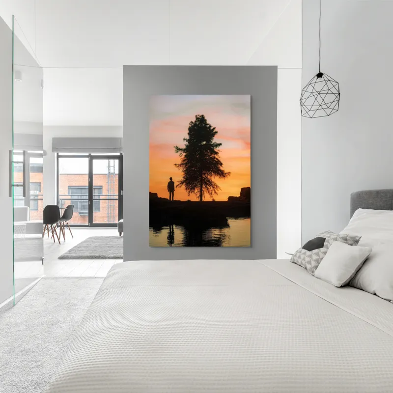 Tablou Canvas, "Singurătate sub cerul înserării", Silhouette, Tree, Sunset, Reflection, Sky, Solitude, Tranquility, 100 x 150 cm – poza 5