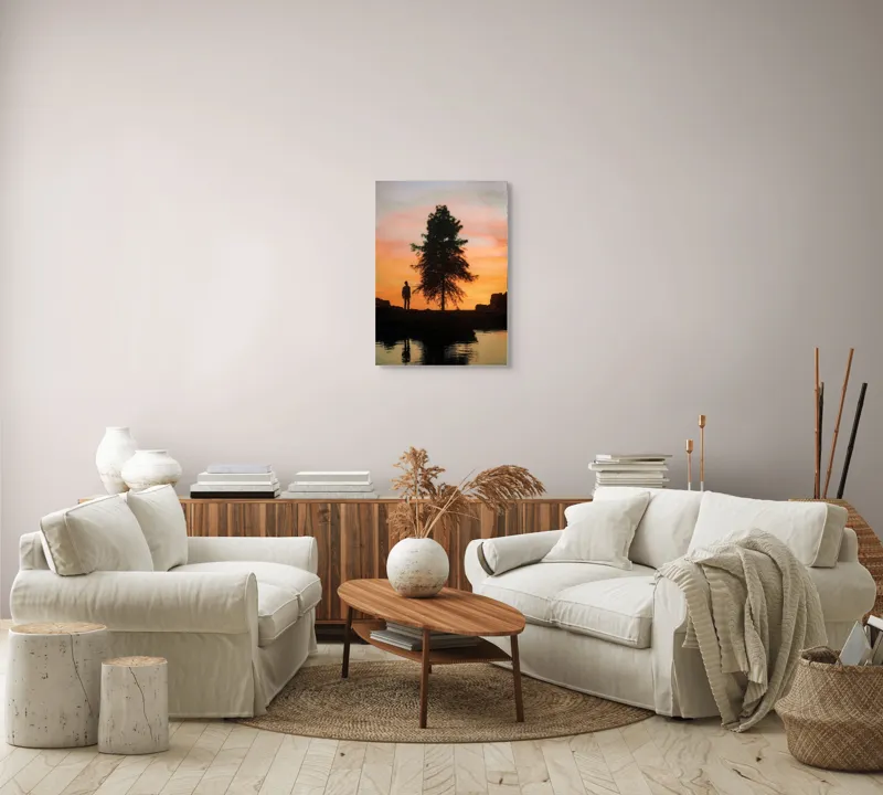 Tablou Canvas, "Singurătate sub cerul înserării", Silhouette, Tree, Sunset, Reflection, Sky, Solitude, Tranquility, 50 x 70 cm – poza 4