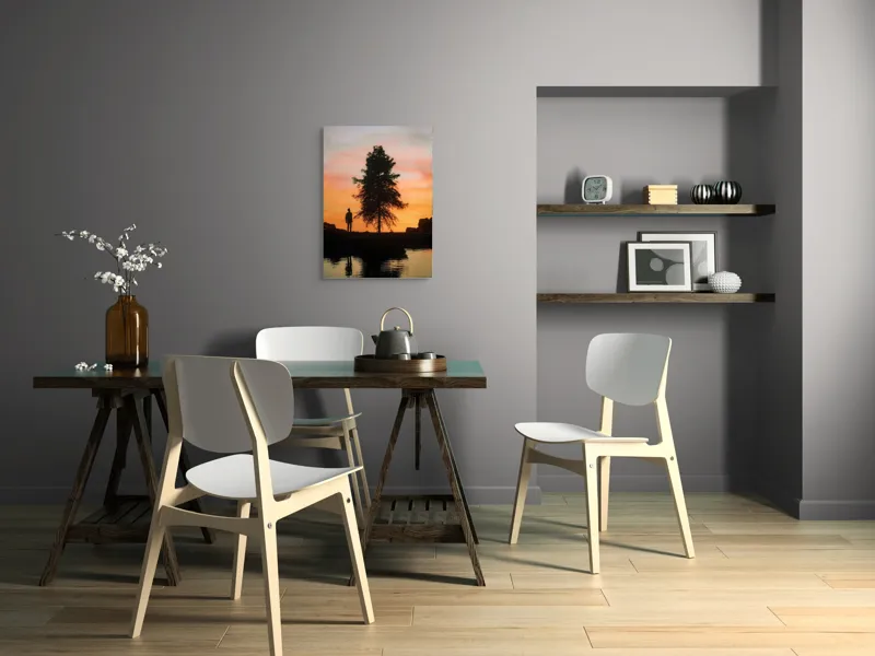 Tablou Canvas, "Singurătate sub cerul înserării", Silhouette, Tree, Sunset, Reflection, Sky, Solitude, Tranquility, 50 x 70 cm – poza 5