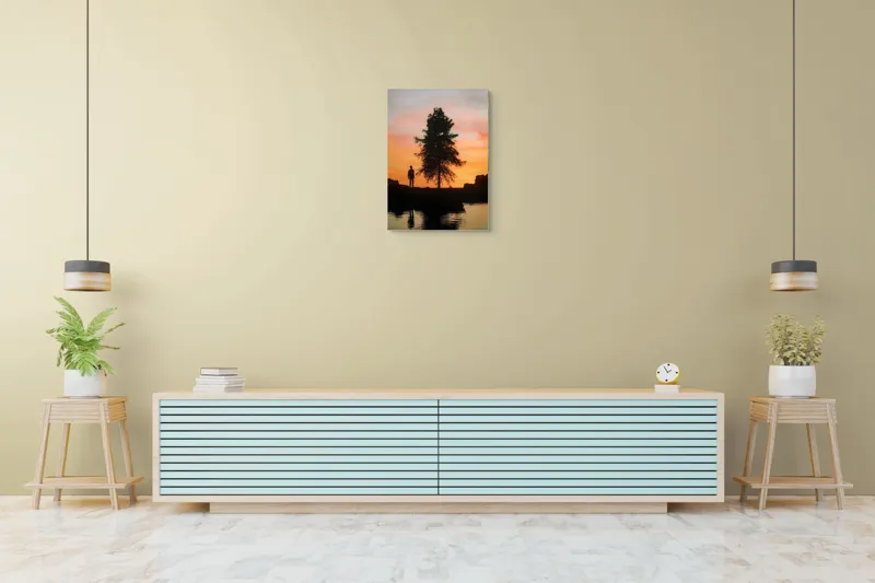 Tablou Canvas, "Singurătate sub cerul înserării", Silhouette, Tree, Sunset, Reflection, Sky, Solitude, Tranquility, 50 x 70 cm – poza 6