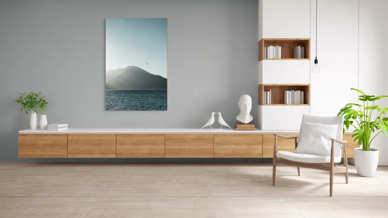 Tablou Canvas, "Pasărea singuratică deasupra munților liniștiți", Munte, Cer, Pasăre, Lac, Lumină, 100 x 150 cm – poza 8