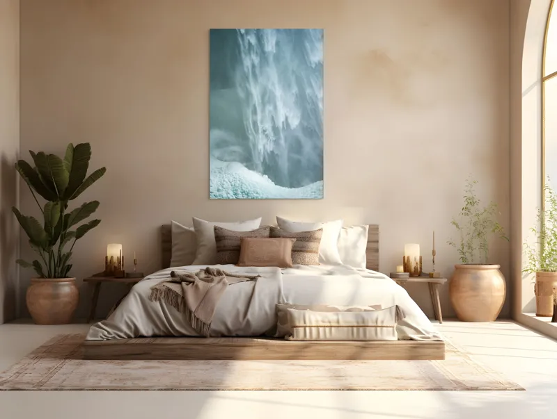 Tablou Canvas, "Cascadă înghețată în mijlocul iernii", Apă, Cascadă, Curgere, Forță, Natură, Spumă, Veloce, Frumusețe, Răcoritoare, 100 x 150 cm – poza 3