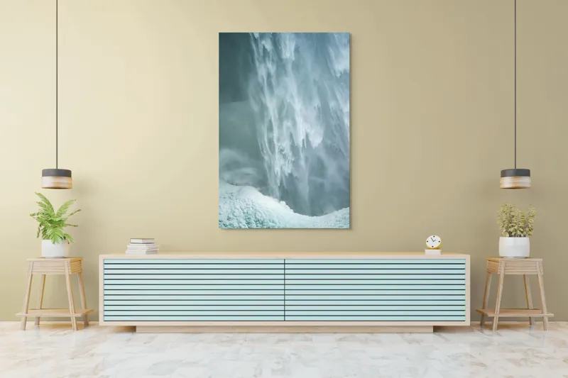 Tablou Canvas, "Cascadă înghețată în mijlocul iernii", Apă, Cascadă, Curgere, Forță, Natură, Spumă, Veloce, Frumusețe, Răcoritoare, 100 x 150 cm – poza 4
