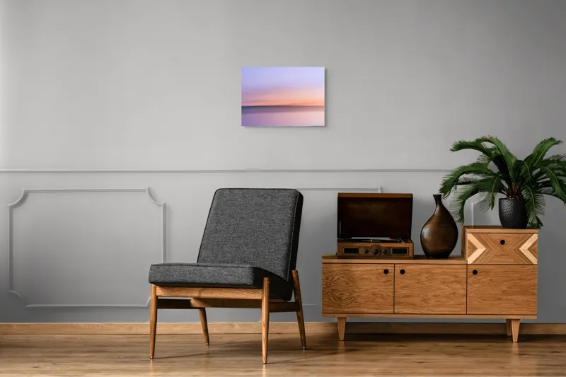 Tablou Canvas, "Roz și albastru peste orizontul apei", Cer, Pastel, Apus, Liniște, Reflexie, Orizont, Abstract, Calm, Violete, Roz., 54 x 39 cm – poza 7