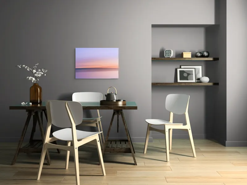 Tablou Canvas, "Roz și albastru peste orizontul apei", Cer, Pastel, Apus, Liniște, Reflexie, Orizont, Abstract, Calm, Violete, Roz., 70 x 50 cm – poza 5