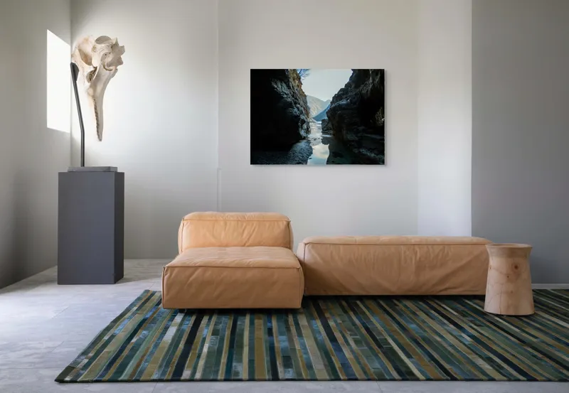 Tablou Canvas, "Trecătoare către lumină și munți", Roci, Râuri, Reflecție, Cer, Vârfuri, Umbre, Peisaj, Tranquil, Natură, 100 x 70 cm – poza 7