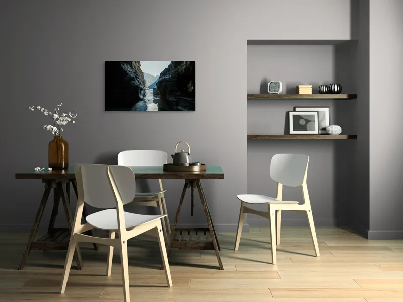 Tablou Canvas, "Trecătoare către lumină și munți", Roci, Râuri, Reflecție, Cer, Vârfuri, Umbre, Peisaj, Tranquil, Natură, 90 x 50 cm – poza 3