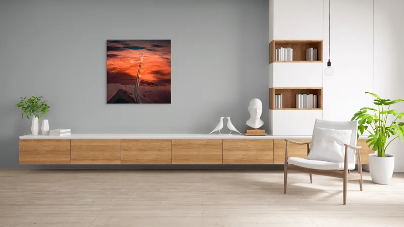 Tablou Canvas, "Drumul Tăcerii sub Soare Apus", Drum, Apus, Peisaj, Umbre, Natură, Cer, Râu, Culoare, Perspective, Lumină, 100 x 100 cm – poza 8