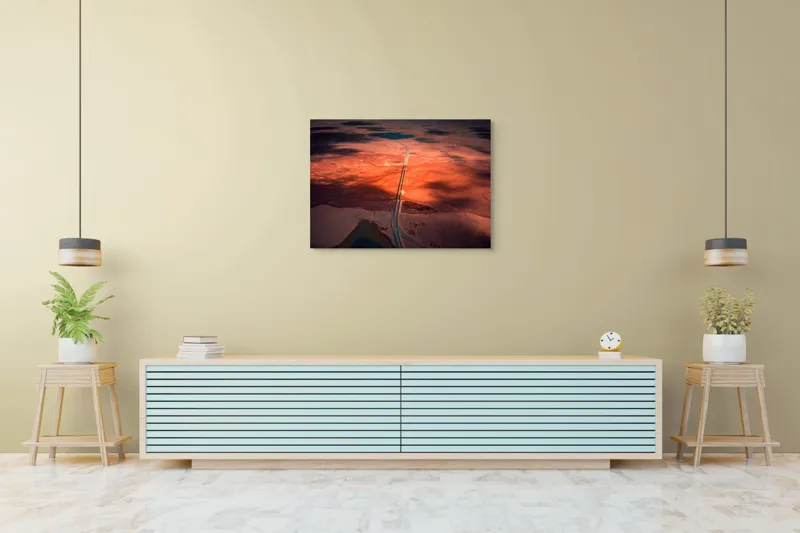 Tablou Canvas, "Drumul Tăcerii sub Soare Apus", Drum, Apus, Peisaj, Umbre, Natură, Cer, Râu, Culoare, Perspective, Lumină, 100 x 70 cm – poza 4