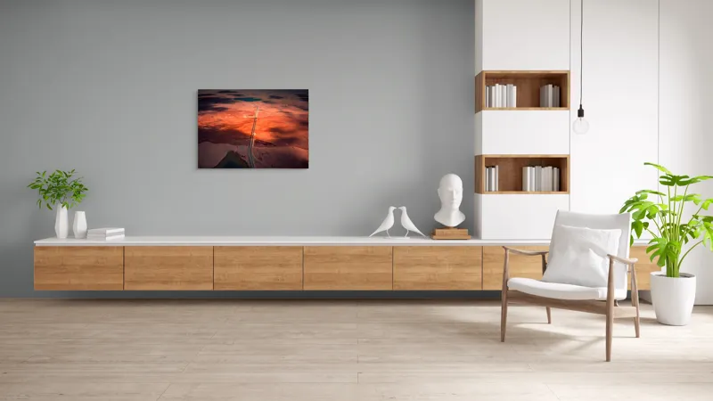 Tablou Canvas, "Drumul Tăcerii sub Soare Apus", Drum, Apus, Peisaj, Umbre, Natură, Cer, Râu, Culoare, Perspective, Lumină, 100 x 70 cm – poza 6