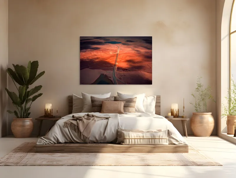 Tablou Canvas, "Drumul Tăcerii sub Soare Apus", Drum, Apus, Peisaj, Umbre, Natură, Cer, Râu, Culoare, Perspective, Lumină, 150 x 100 cm – poza 4