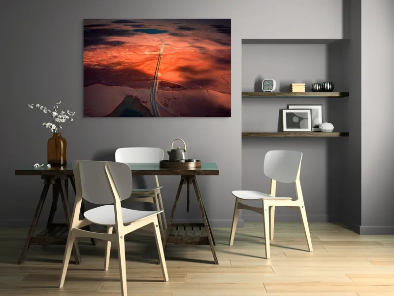 Tablou Canvas, "Drumul Tăcerii sub Soare Apus", Drum, Apus, Peisaj, Umbre, Natură, Cer, Râu, Culoare, Perspective, Lumină, 150 x 100 cm – poza 5