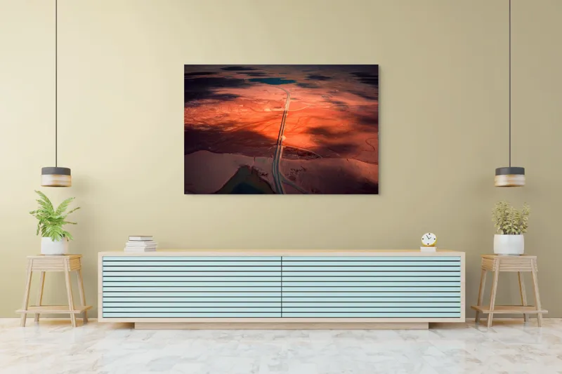 Tablou Canvas, "Drumul Tăcerii sub Soare Apus", Drum, Apus, Peisaj, Umbre, Natură, Cer, Râu, Culoare, Perspective, Lumină, 150 x 100 cm – poza 6
