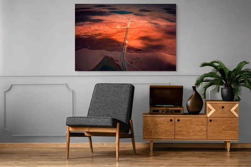 Tablou Canvas, "Drumul Tăcerii sub Soare Apus", Drum, Apus, Peisaj, Umbre, Natură, Cer, Râu, Culoare, Perspective, Lumină, 150 x 100 cm – poza 8