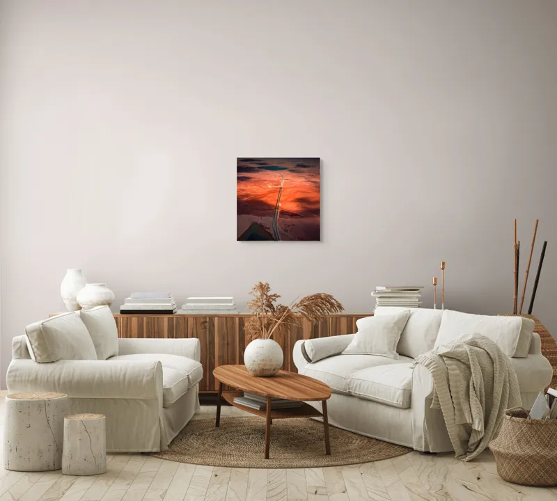 Tablou Canvas, "Drumul Tăcerii sub Soare Apus", Drum, Apus, Peisaj, Umbre, Natură, Cer, Râu, Culoare, Perspective, Lumină, 50 x 50 cm – poza 7