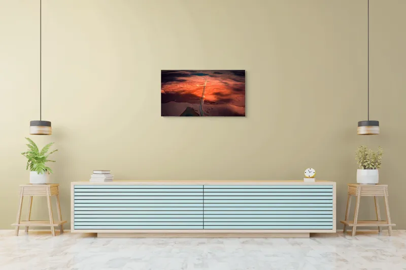 Tablou Canvas, "Drumul Tăcerii sub Soare Apus", Drum, Apus, Peisaj, Umbre, Natură, Cer, Râu, Culoare, Perspective, Lumină, 90 x 50 cm – poza 5