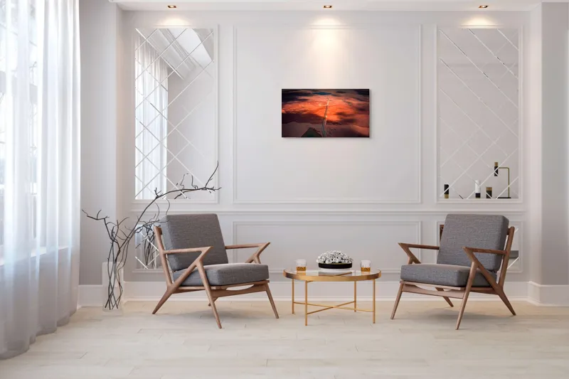 Tablou Canvas, "Drumul Tăcerii sub Soare Apus", Drum, Apus, Peisaj, Umbre, Natură, Cer, Râu, Culoare, Perspective, Lumină, 90 x 50 cm – poza 7