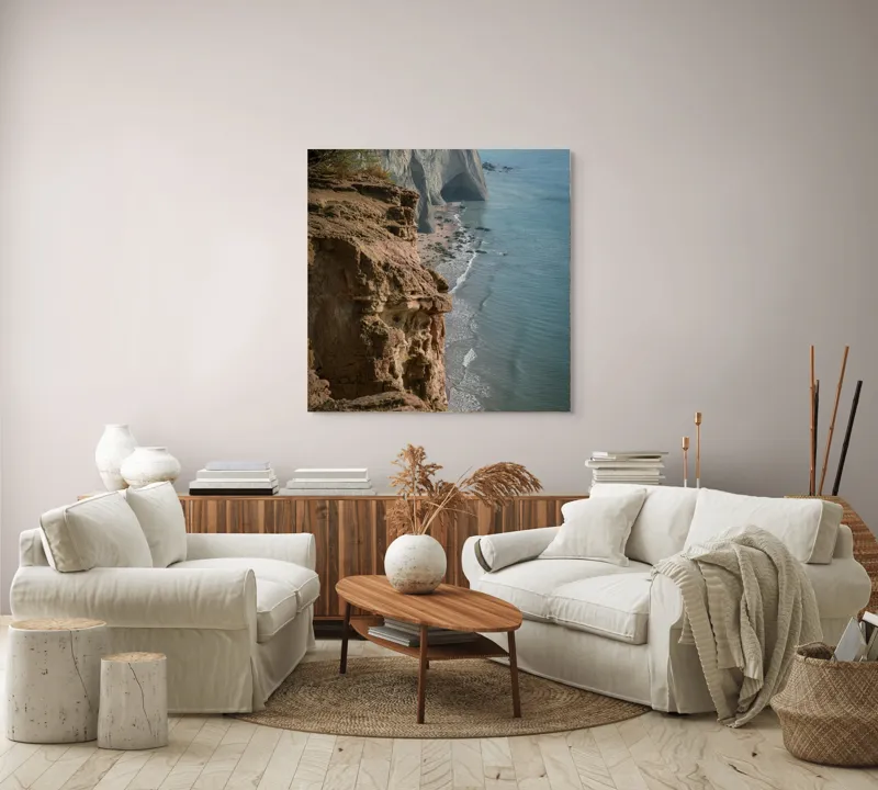Tablou Canvas, "Stânci mărețe lângă mare albastră", Stâncă, Ocean, Valuri, Peisaj, Cer, Liniște, Natură, Coastă, 100 x 100 cm – poza 3