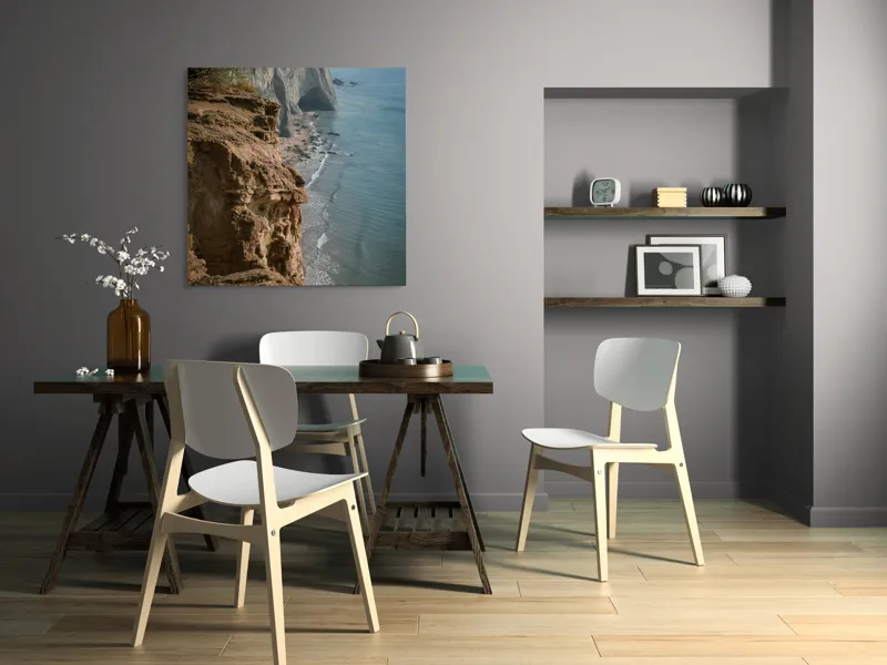 Tablou Canvas, "Stânci mărețe lângă mare albastră", Stâncă, Ocean, Valuri, Peisaj, Cer, Liniște, Natură, Coastă, 100 x 100 cm – poza 6