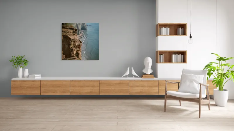 Tablou Canvas, "Stânci mărețe lângă mare albastră", Stâncă, Ocean, Valuri, Peisaj, Cer, Liniște, Natură, Coastă, 100 x 100 cm – poza 8