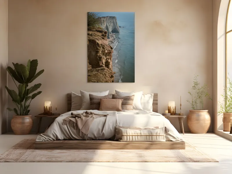 Tablou Canvas, "Stânci mărețe lângă mare albastră", Stâncă, Ocean, Valuri, Peisaj, Cer, Liniște, Natură, Coastă, 100 x 150 cm – poza 3
