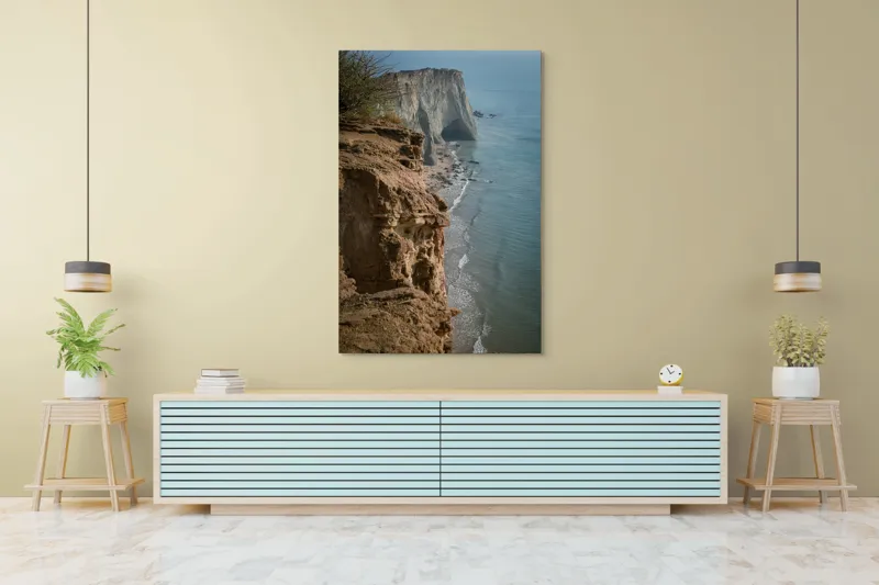 Tablou Canvas, "Stânci mărețe lângă mare albastră", Stâncă, Ocean, Valuri, Peisaj, Cer, Liniște, Natură, Coastă, 100 x 150 cm – poza 4
