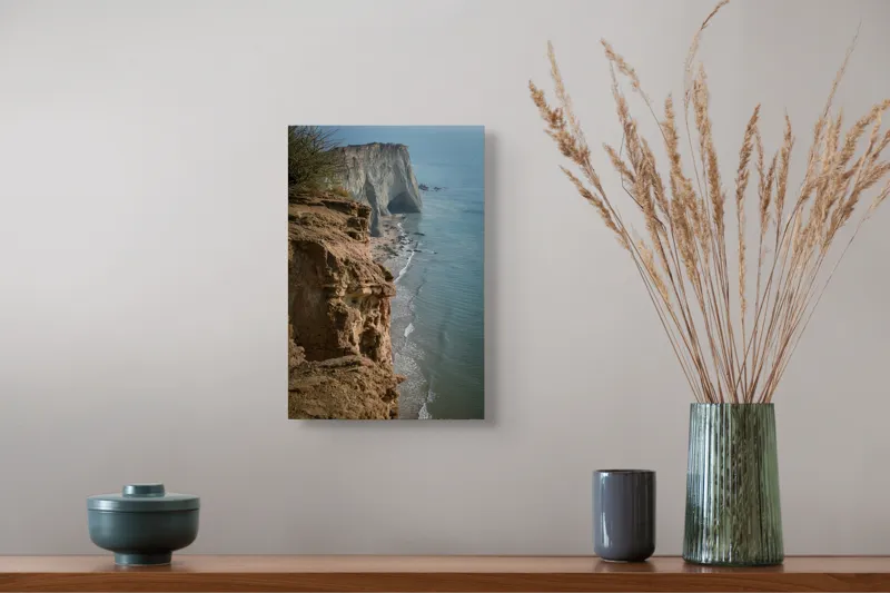 Tablou Canvas, "Stânci mărețe lângă mare albastră", Stâncă, Ocean, Valuri, Peisaj, Cer, Liniște, Natură, Coastă, 26 x 39 cm – poza 5
