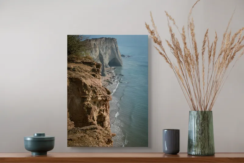 Tablou Canvas, "Stânci mărețe lângă mare albastră", Stâncă, Ocean, Valuri, Peisaj, Cer, Liniște, Natură, Coastă, 39 x 54 cm – poza 3