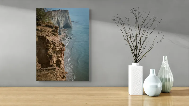 Tablou Canvas, "Stânci mărețe lângă mare albastră", Stâncă, Ocean, Valuri, Peisaj, Cer, Liniște, Natură, Coastă, 39 x 54 cm – poza 4