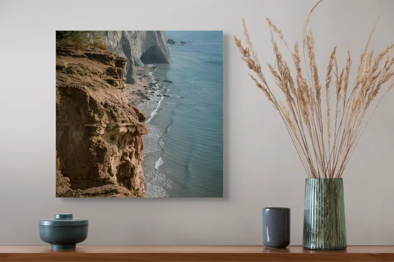 Tablou Canvas, "Stânci mărețe lângă mare albastră", Stâncă, Ocean, Valuri, Peisaj, Cer, Liniște, Natură, Coastă, 50 x 50 cm – poza 4