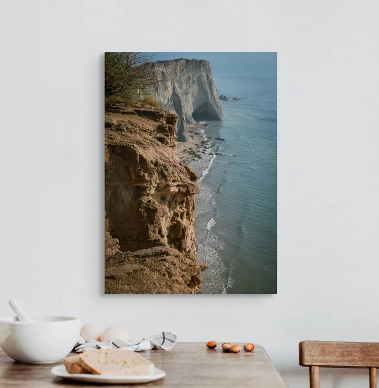 Tablou Canvas, "Stânci mărețe lângă mare albastră", Stâncă, Ocean, Valuri, Peisaj, Cer, Liniște, Natură, Coastă, 50 x 70 cm – poza 3