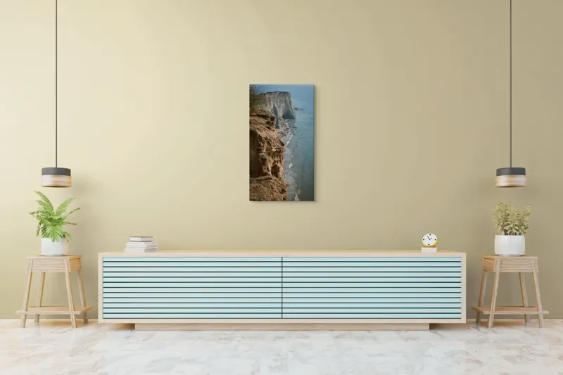 Tablou Canvas, "Stânci mărețe lângă mare albastră", Stâncă, Ocean, Valuri, Peisaj, Cer, Liniște, Natură, Coastă, 50 x 90 cm – poza 6