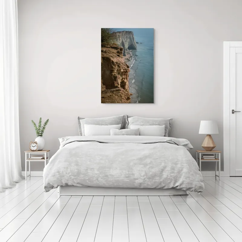 Tablou Canvas, "Stânci mărețe lângă mare albastră", Stâncă, Ocean, Valuri, Peisaj, Cer, Liniște, Natură, Coastă, 70 x 100 cm – poza 3