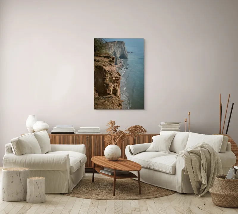 Tablou Canvas, "Stânci mărețe lângă mare albastră", Stâncă, Ocean, Valuri, Peisaj, Cer, Liniște, Natură, Coastă, 70 x 100 cm – poza 4