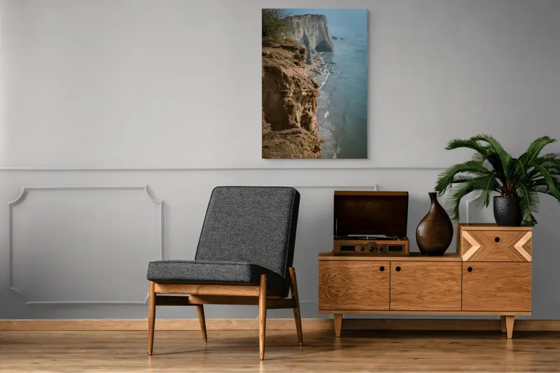 Tablou Canvas, "Stânci mărețe lângă mare albastră", Stâncă, Ocean, Valuri, Peisaj, Cer, Liniște, Natură, Coastă, 70 x 100 cm – poza 6