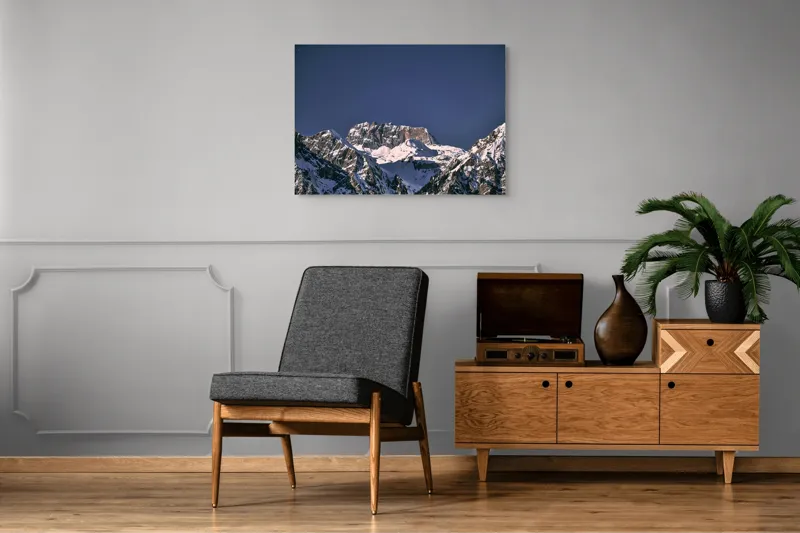 Tablou Canvas, "Vârfuri alpine sub cerul albastru", Albastru, Vârf, Zăpadă, Stânci, Grandios, Rece, Clar, Munți, Cer, Impresionant, 100 x 70 cm – poza 8