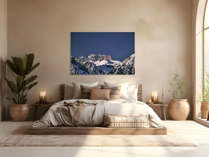 Tablou Canvas, "Vârfuri alpine sub cerul albastru", Albastru, Vârf, Zăpadă, Stânci, Grandios, Rece, Clar, Munți, Cer, Impresionant, 150 x 100 cm – poza 4