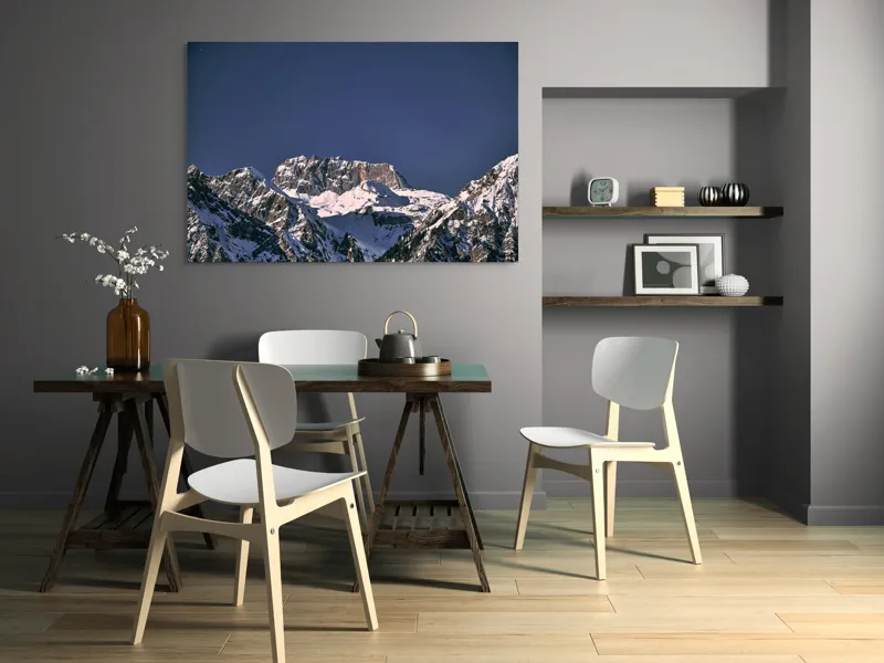 Tablou Canvas, "Vârfuri alpine sub cerul albastru", Albastru, Vârf, Zăpadă, Stânci, Grandios, Rece, Clar, Munți, Cer, Impresionant, 150 x 100 cm – poza 5