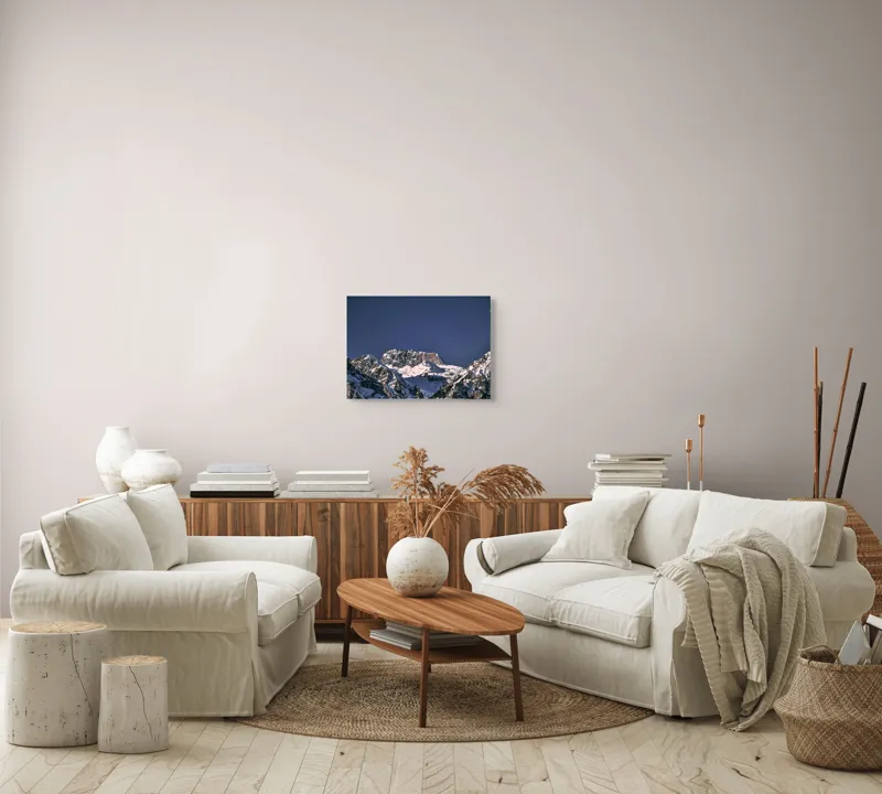 Tablou Canvas, "Vârfuri alpine sub cerul albastru", Albastru, Vârf, Zăpadă, Stânci, Grandios, Rece, Clar, Munți, Cer, Impresionant, 54 x 39 cm – poza 5