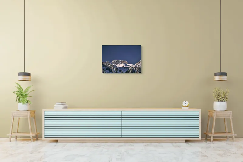 Tablou Canvas, "Vârfuri alpine sub cerul albastru", Albastru, Vârf, Zăpadă, Stânci, Grandios, Rece, Clar, Munți, Cer, Impresionant, 70 x 50 cm – poza 7