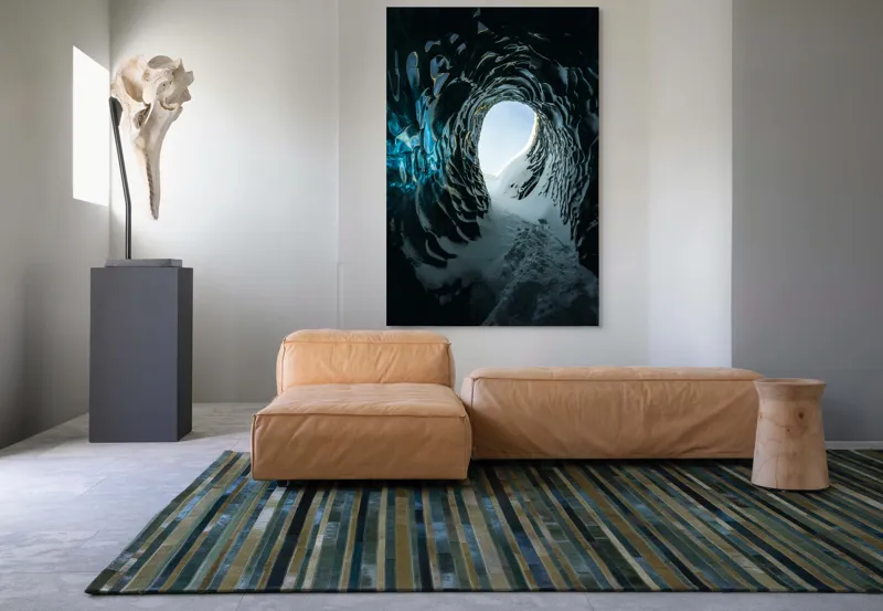 Tablou Canvas, "Tunelul înghețat spre lumină", Cristale, Albastru, Gheață, Tunel, Lumină, Textură, Nezăbovit, Spectacol, Frumusețe, Inefabil., 100 x 150 cm – poza 7