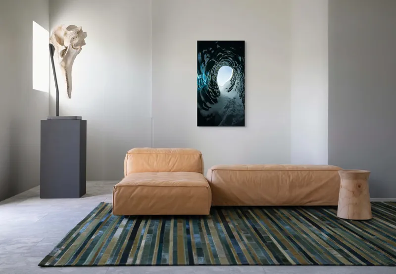 Tablou Canvas, "Tunelul înghețat spre lumină", Cristale, Albastru, Gheață, Tunel, Lumină, Textură, Nezăbovit, Spectacol, Frumusețe, Inefabil., 50 x 90 cm – poza 5