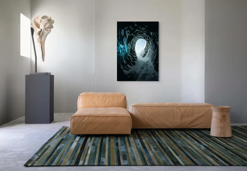 Tablou Canvas, "Tunelul înghețat spre lumină", Cristale, Albastru, Gheață, Tunel, Lumină, Textură, Nezăbovit, Spectacol, Frumusețe, Inefabil., 70 x 100 cm – poza 7