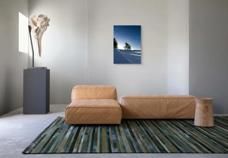 Tablou Canvas, "Tăcerea nopții sub cerul înstelat", Stele, Zăpadă, Cer, Pini, Umbre, Lumină, Noapte, Tranquilitate, Răceală, Natură, 50 x 70 cm – poza 7