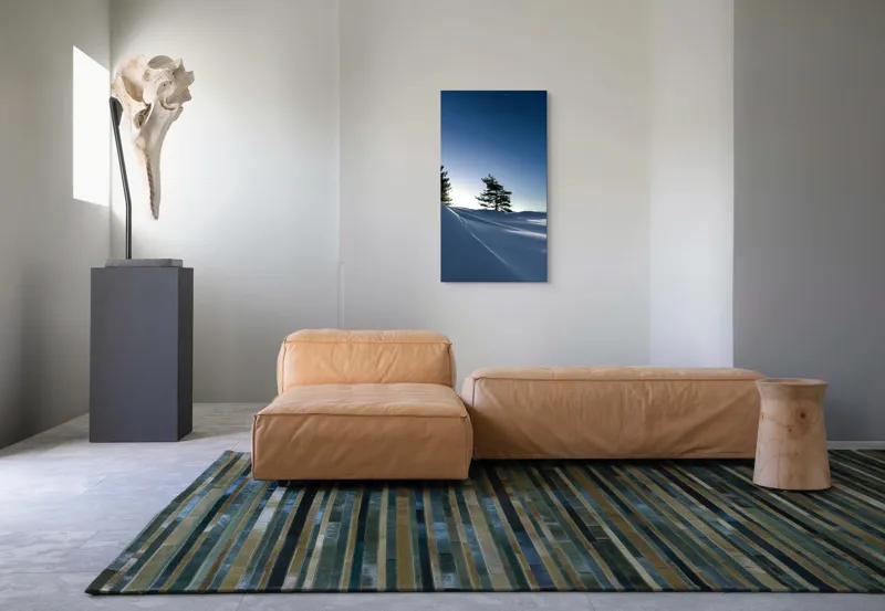 Tablou Canvas, "Tăcerea nopții sub cerul înstelat", Stele, Zăpadă, Cer, Pini, Umbre, Lumină, Noapte, Tranquilitate, Răceală, Natură, 50 x 90 cm – poza 5