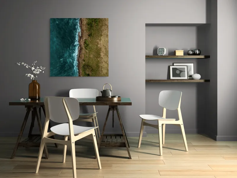 Tablou Canvas, "Întâlnirea naturii cu oceanul turcoaz", Ocean, Coastline, Waves, Greenery, Cliff, Nature, Aerial, Contrast, 100 x 100 cm – poza 6