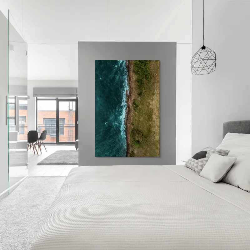 Tablou Canvas, "Întâlnirea naturii cu oceanul turcoaz", Ocean, Coastline, Waves, Greenery, Cliff, Nature, Aerial, Contrast, 100 x 150 cm – poza 5